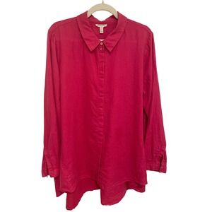 Eileen Fisher Woman Tunic Shirt Button Down 100% Organic Irish Linen Pink 1X
